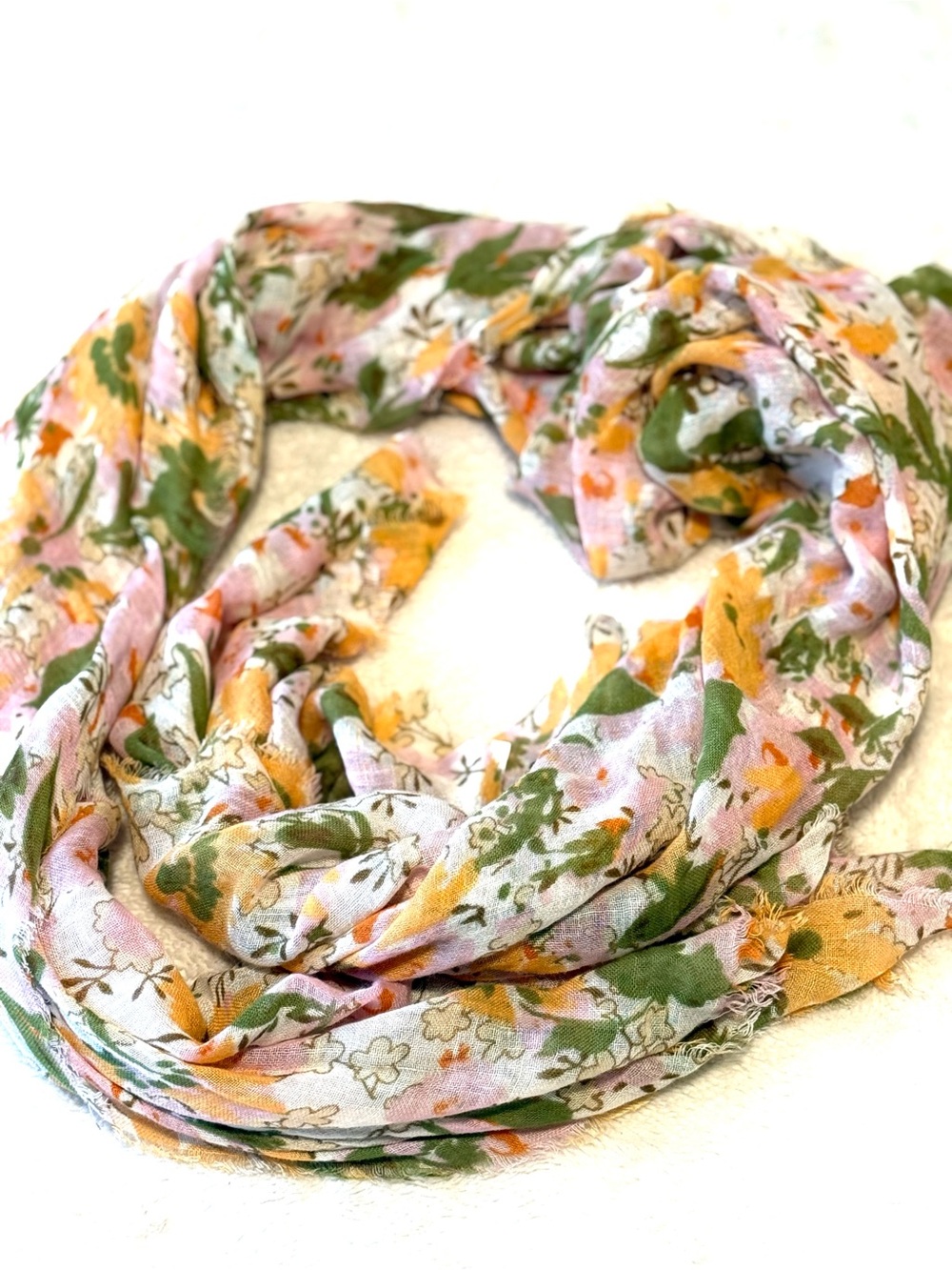 Mango Floral Lightweight Pink, Green & Yellow Scarf